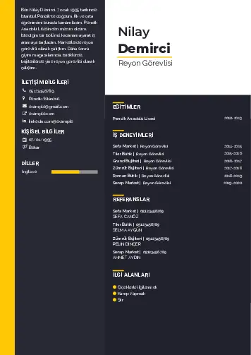 Reyon Görevlisi cv indir